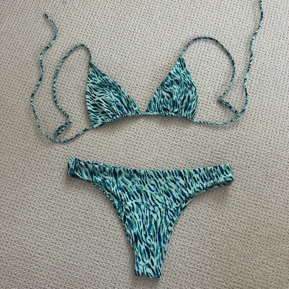 Skatie Green and Black Bikini Set with Zebra Print